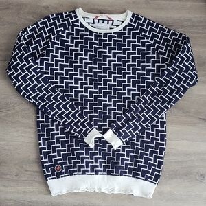 A Fish Named Fred Navy and White Geometric Pattern Sweater